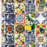 Digitally Printed Fabric with Watercoloured Tile and Lemon Pattern